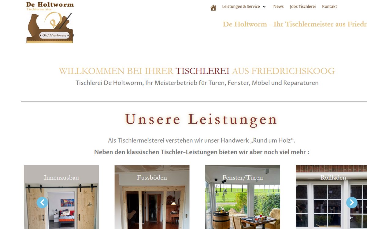 Website der Tischlerei De Holtworm aus Friedrichskoog