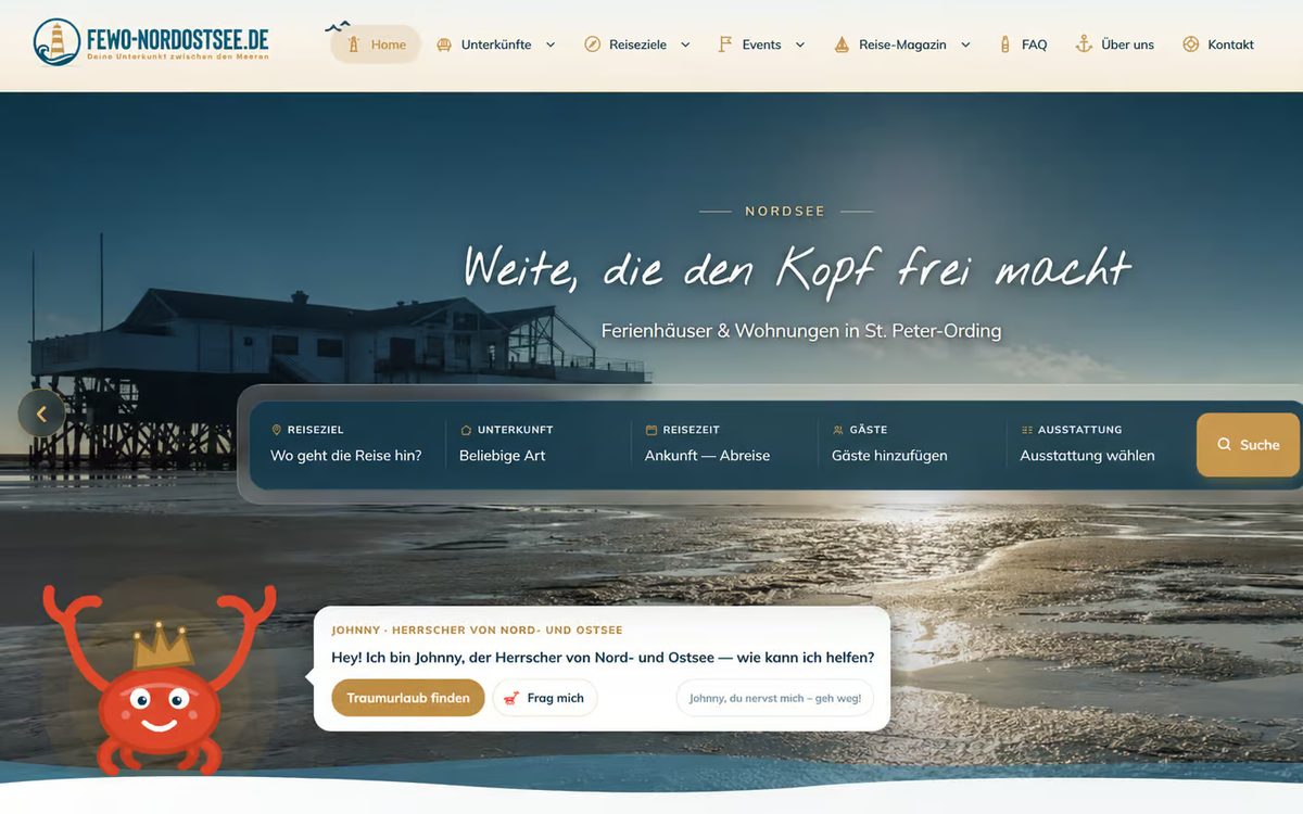 Startseite des Ferienwohnungs-Portals Fewo-Nordostsee