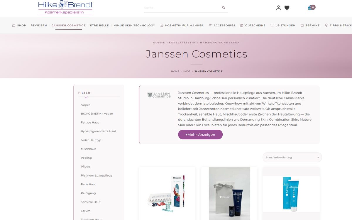 Onlineshop von Hilke Brandt für professionelle Hautpflege