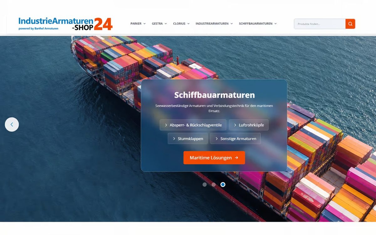 Startseite des B2B-Onlineshops Industriearmaturen-Shop24